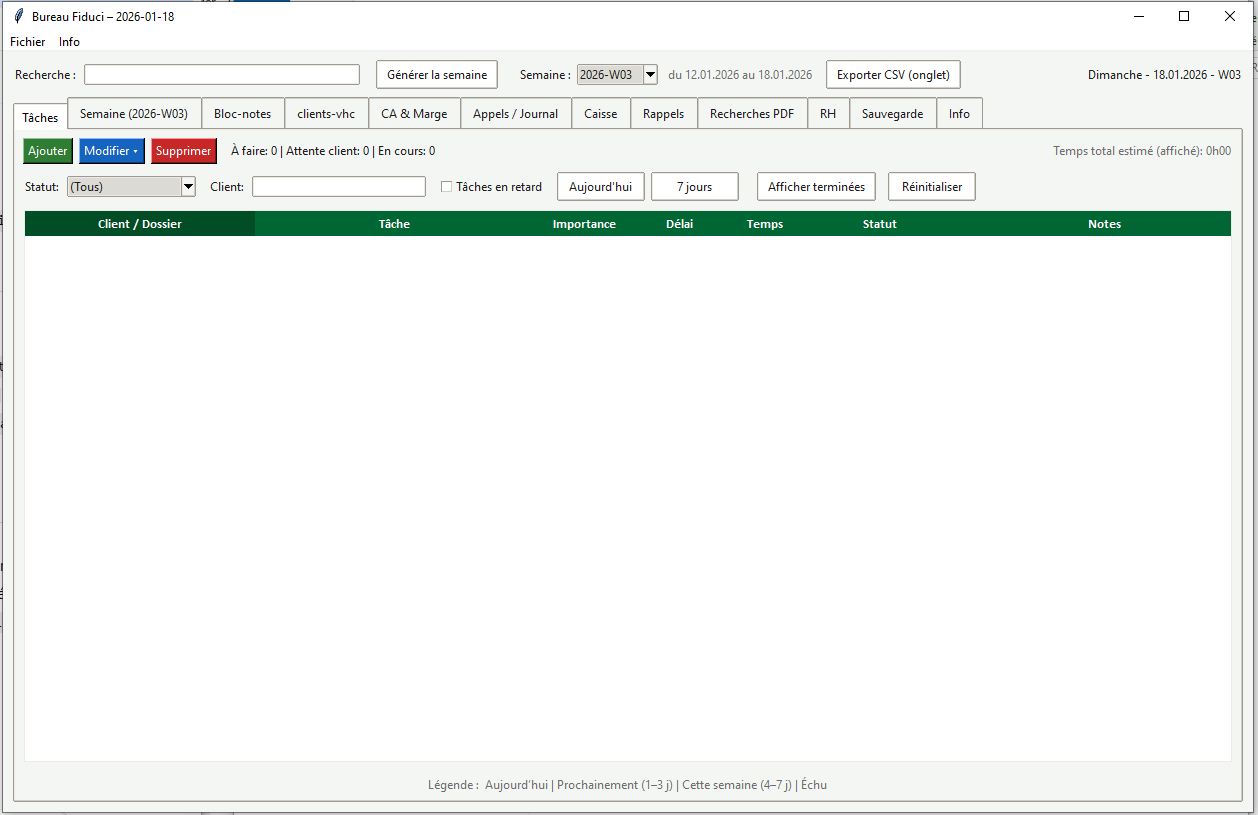 Onglet Tâches à faire