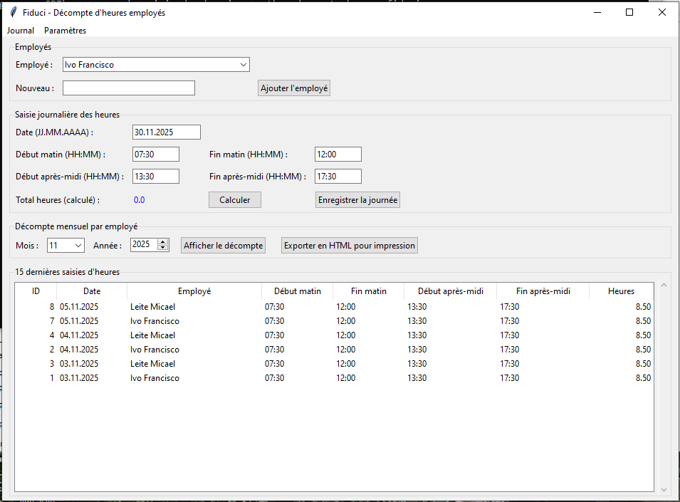 Gestion des heures des employés