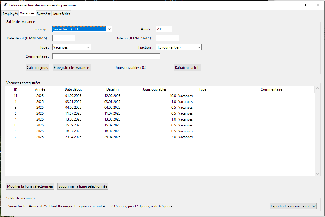 Gestion des vacances du personnel