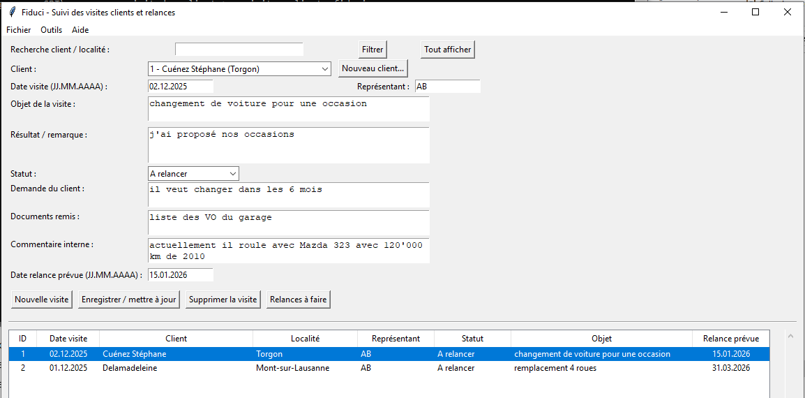 Gestion des visites clients